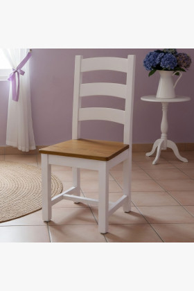 Provence stílusú tömör fenyőfa étkezőszék fehér-barna színben